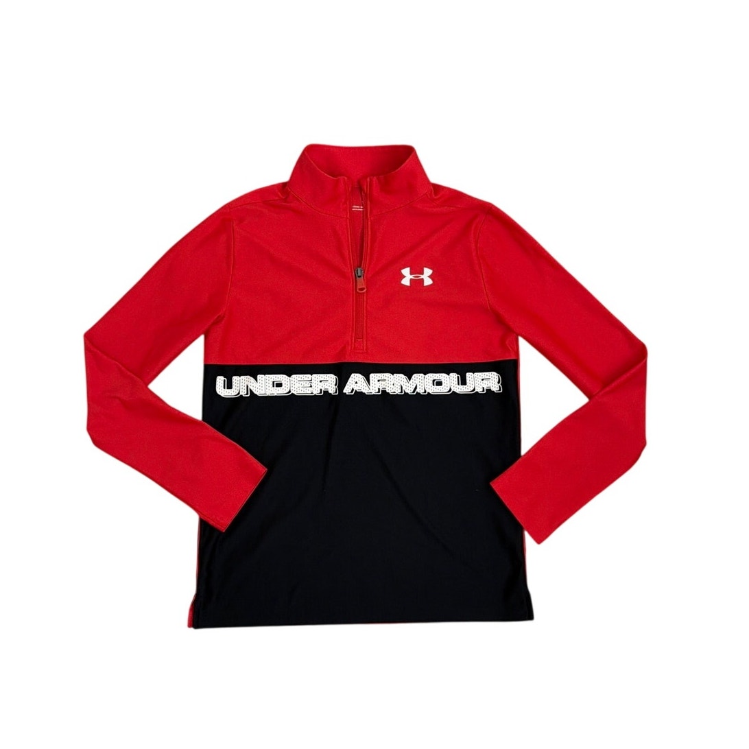 Under Armour Quarter Zip Pullover Red Black Shirt Size Youth Medium 10/12